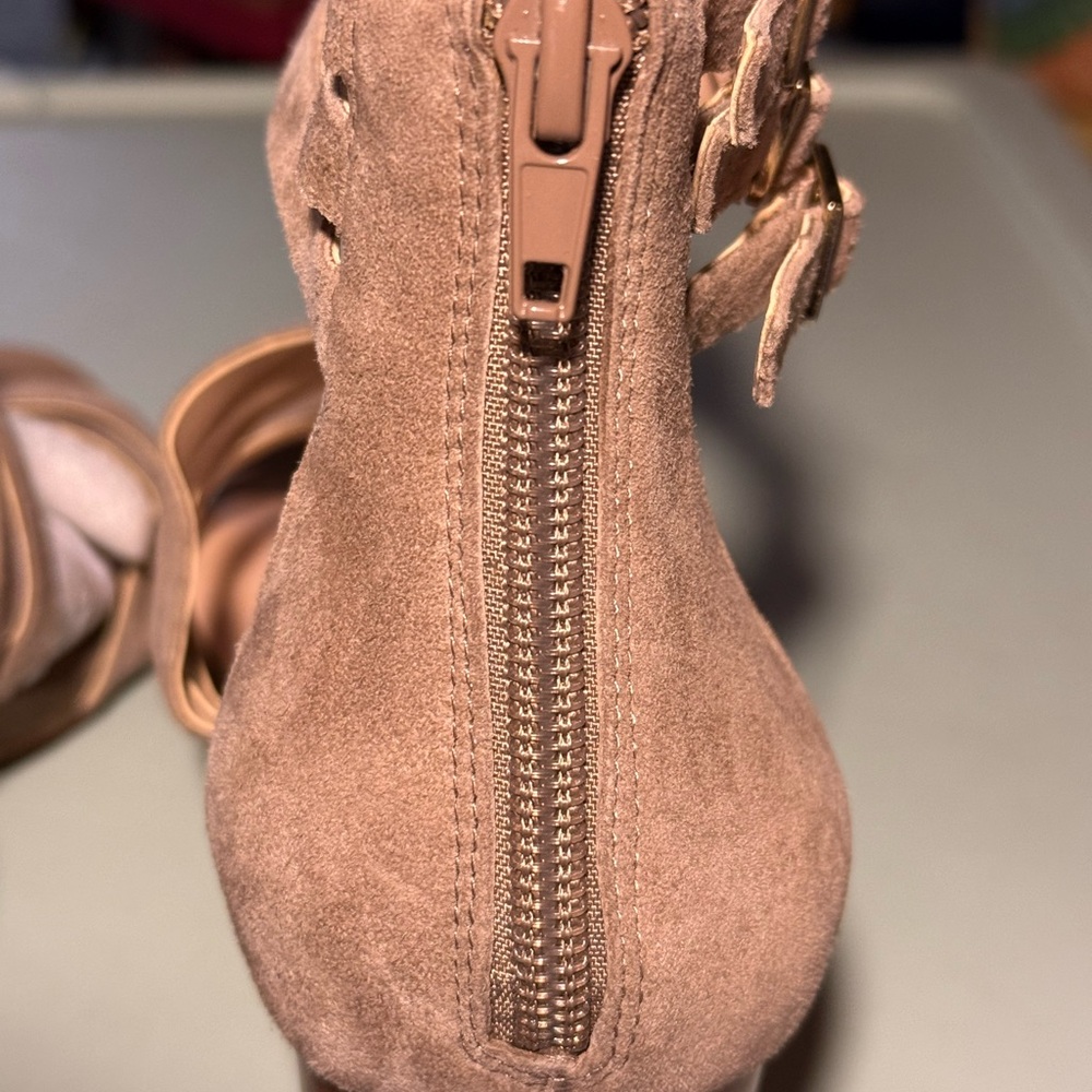 Sole Society Taupe Strappy Block Heel Sandals - Picture 6 of 9